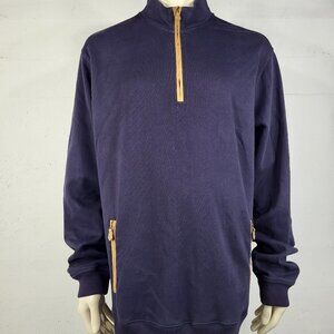 Brooks Brothers dark blue 100% cotton 1/4 zip sweatshirt suede trim mens XXL